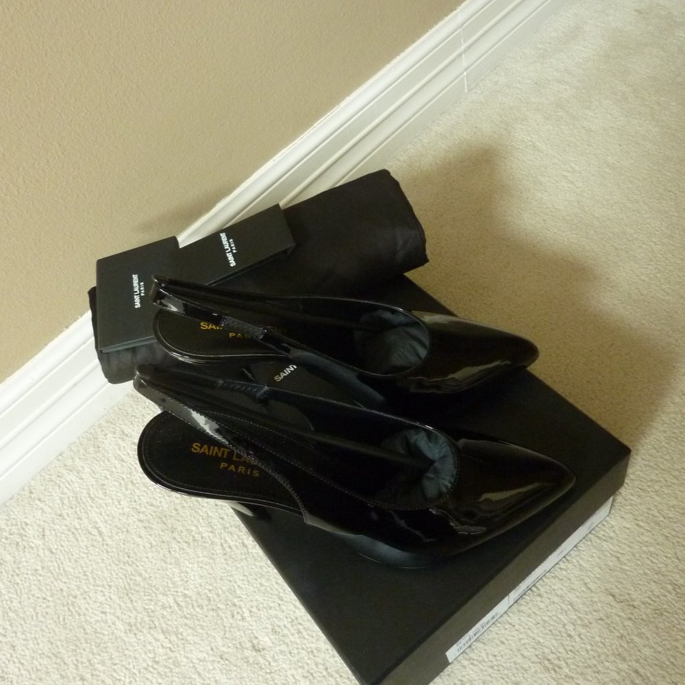 SAINT LAURENT Venus 100mm Patent Slingback High-heel Lady Pumps (Black) - NEW - Picture 13 of 14